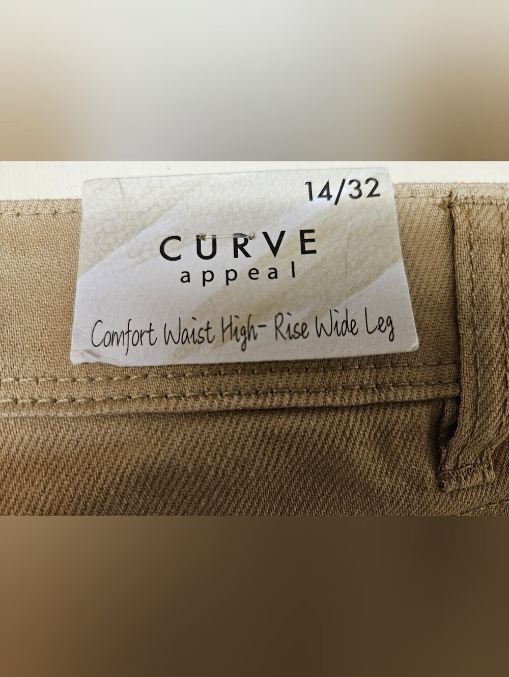 Curve Appeal Size 14 Comfort Waist High Rise Wide Leg Pants Safari Tan NWT - Picture 5 of 7